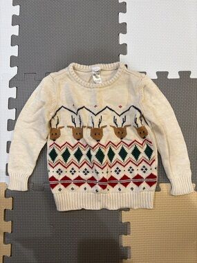 Carter's Cream Sweater with Red, Green and Brown Reindeer Fair Isle
